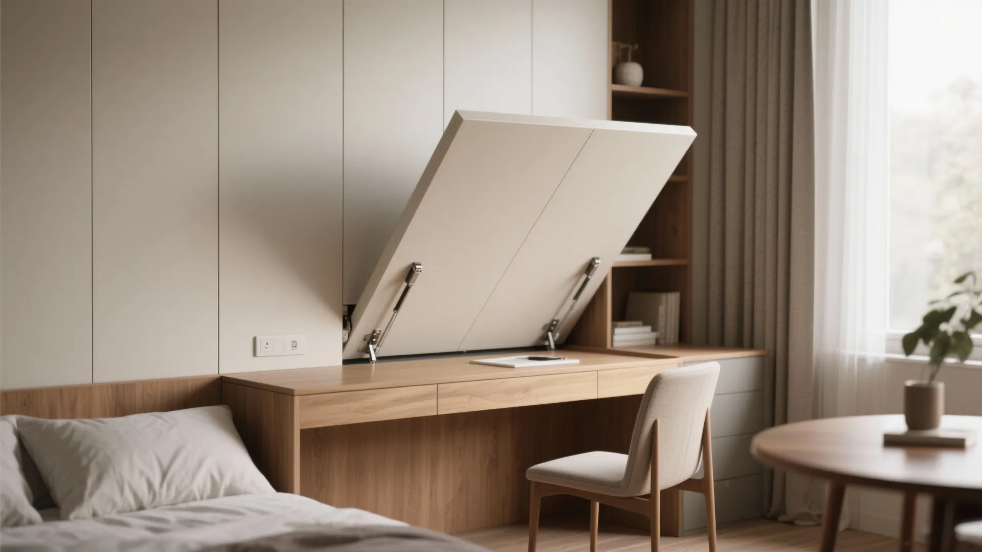 4. Wall-Folding Bed with Built-in Desk
