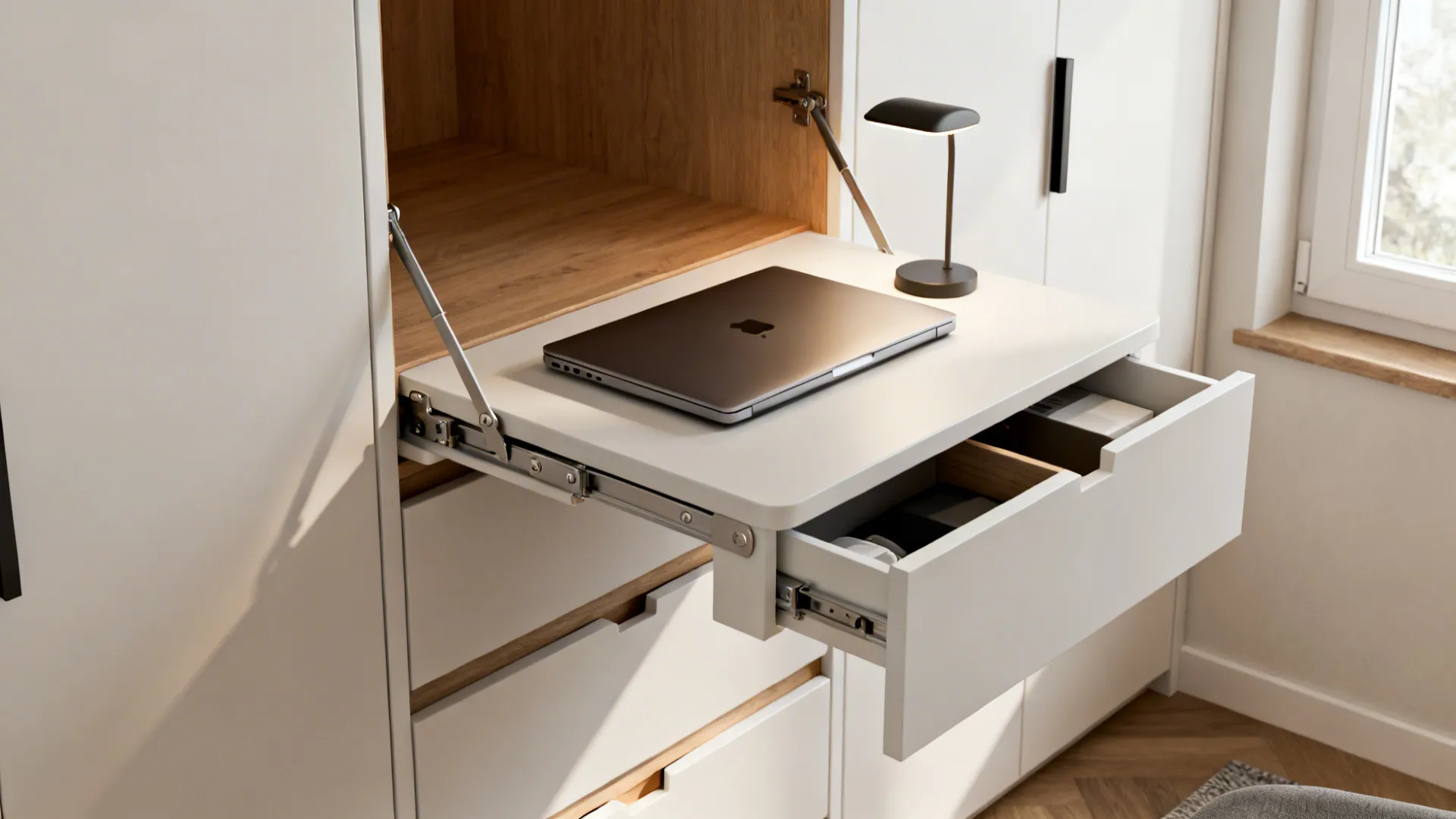 2. Use a built-in or wall-mounted desk