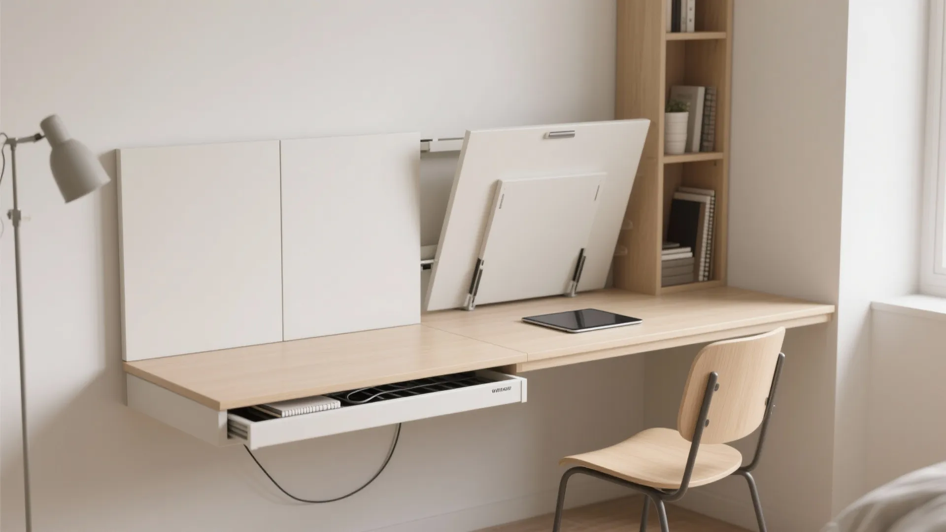 1) Minimal Wall Desk + Hidden Storage