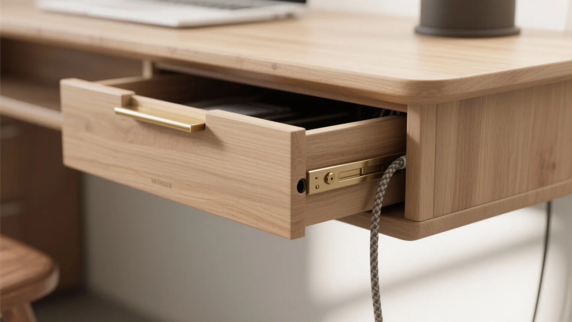 Minimal wall-mounted desk with hidden storage