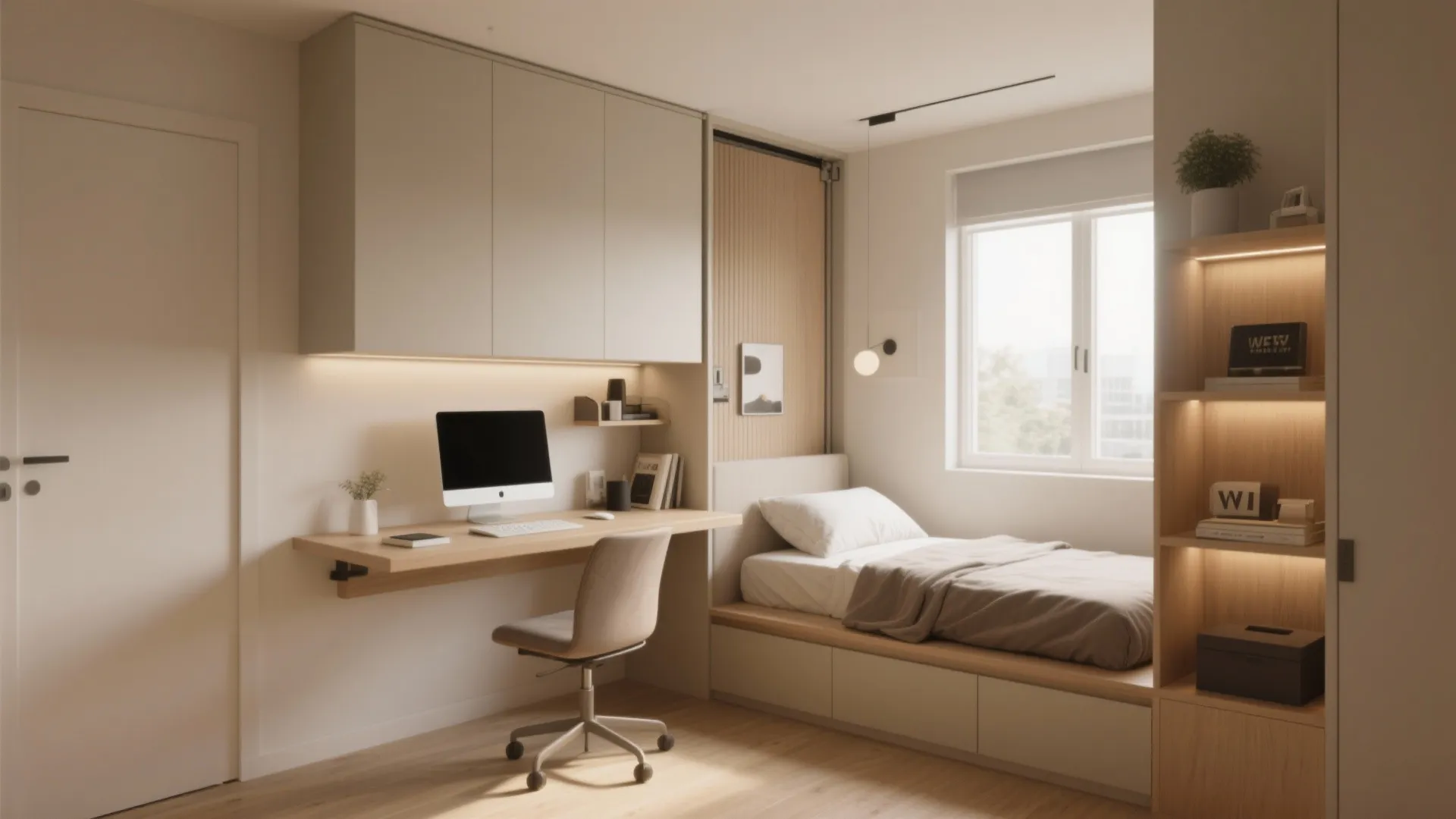 1. Wall-Mounted Desk with Foldable Bed