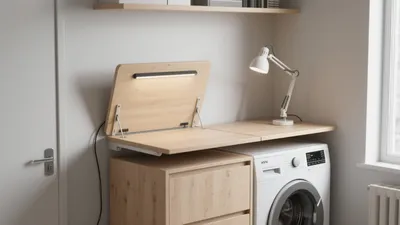 Compact Laundry Room with Foldable Desk & Smart Storage