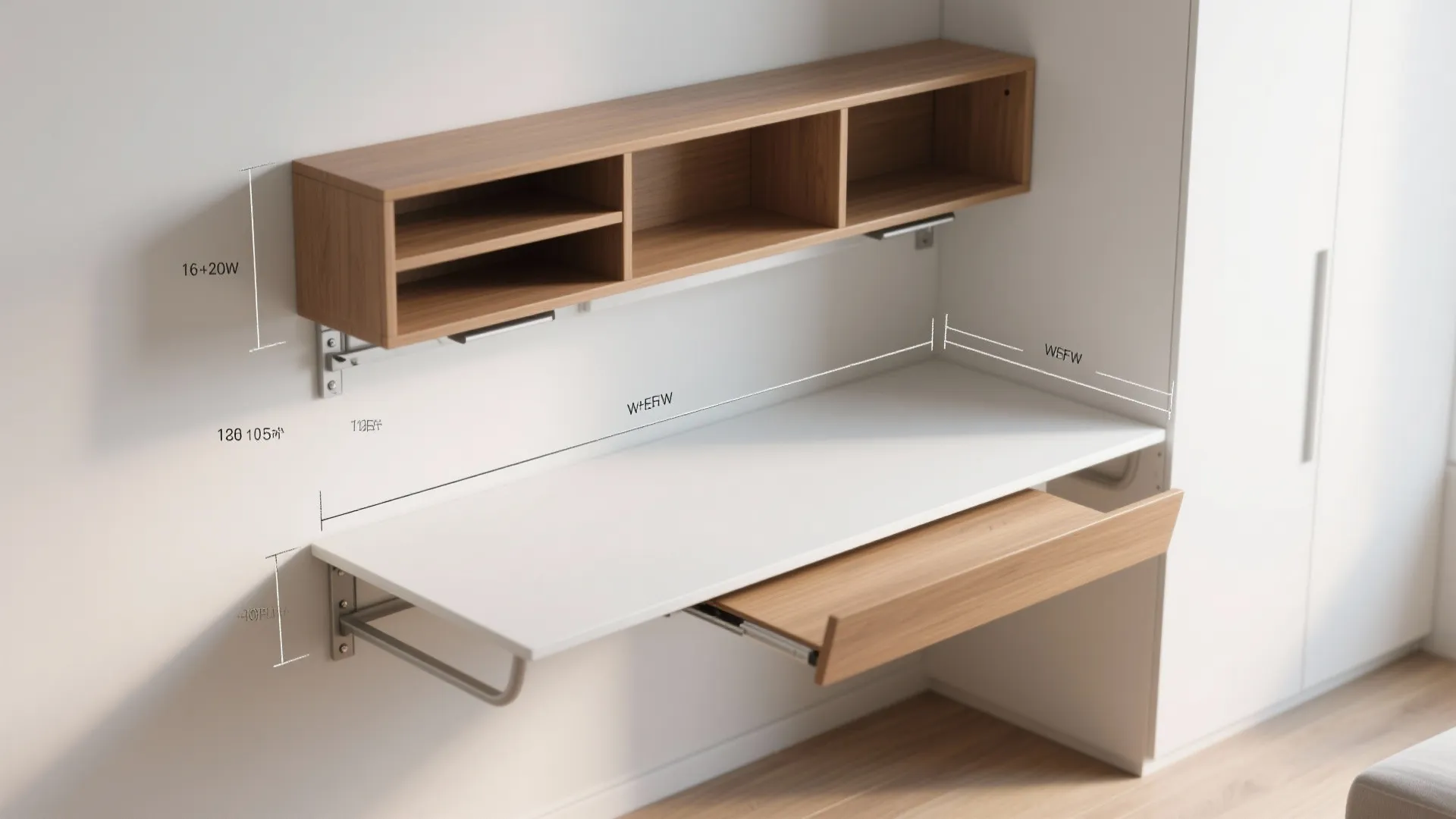 5) Slim wall-mounted desk with 3D mockups