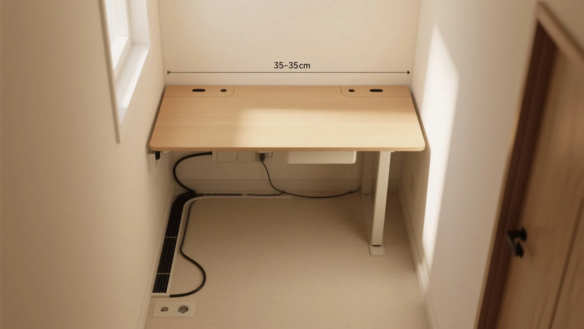 Built-in wall desk with hidden cable spine