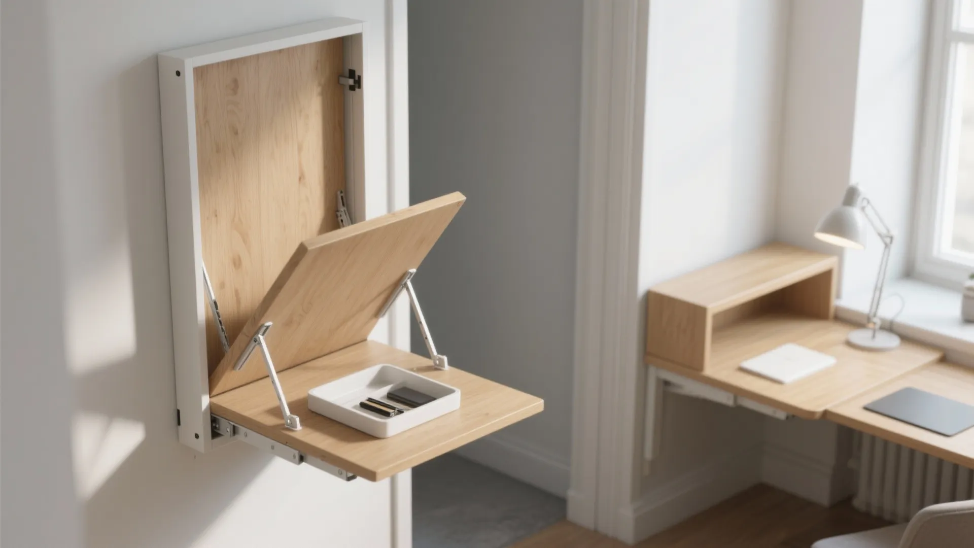 1. Wall-mounted drop-down desk