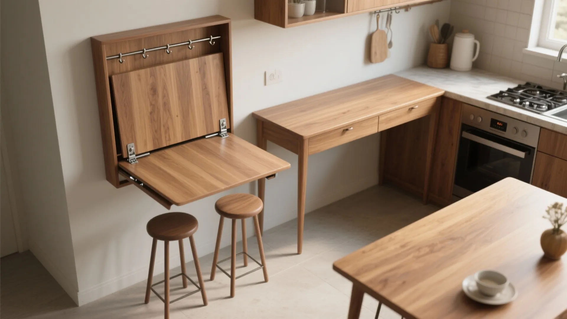 2. Wall-mounted drop-leaf table