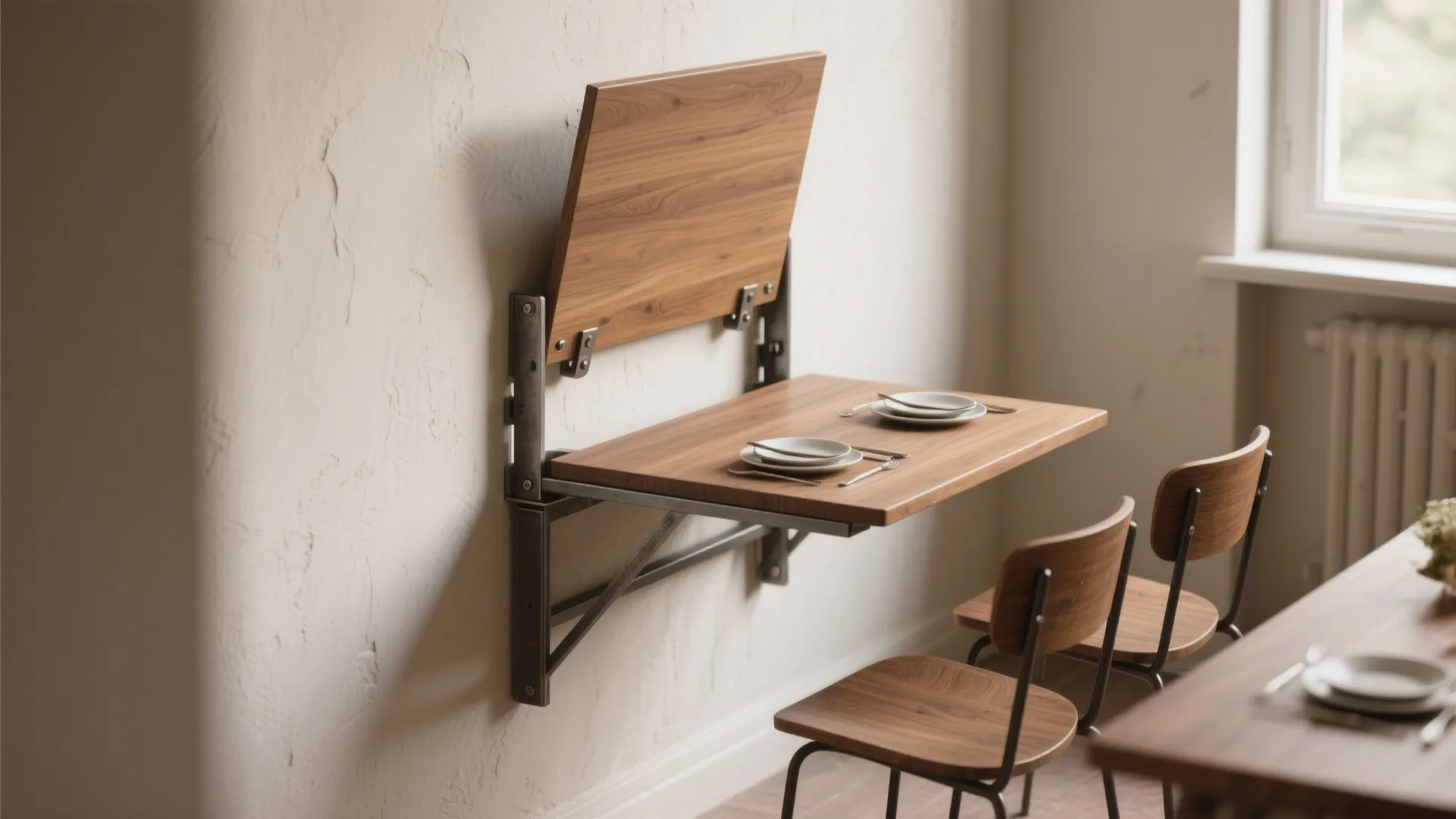 1. Wall-mounted drop-leaf table for instant extra seats
