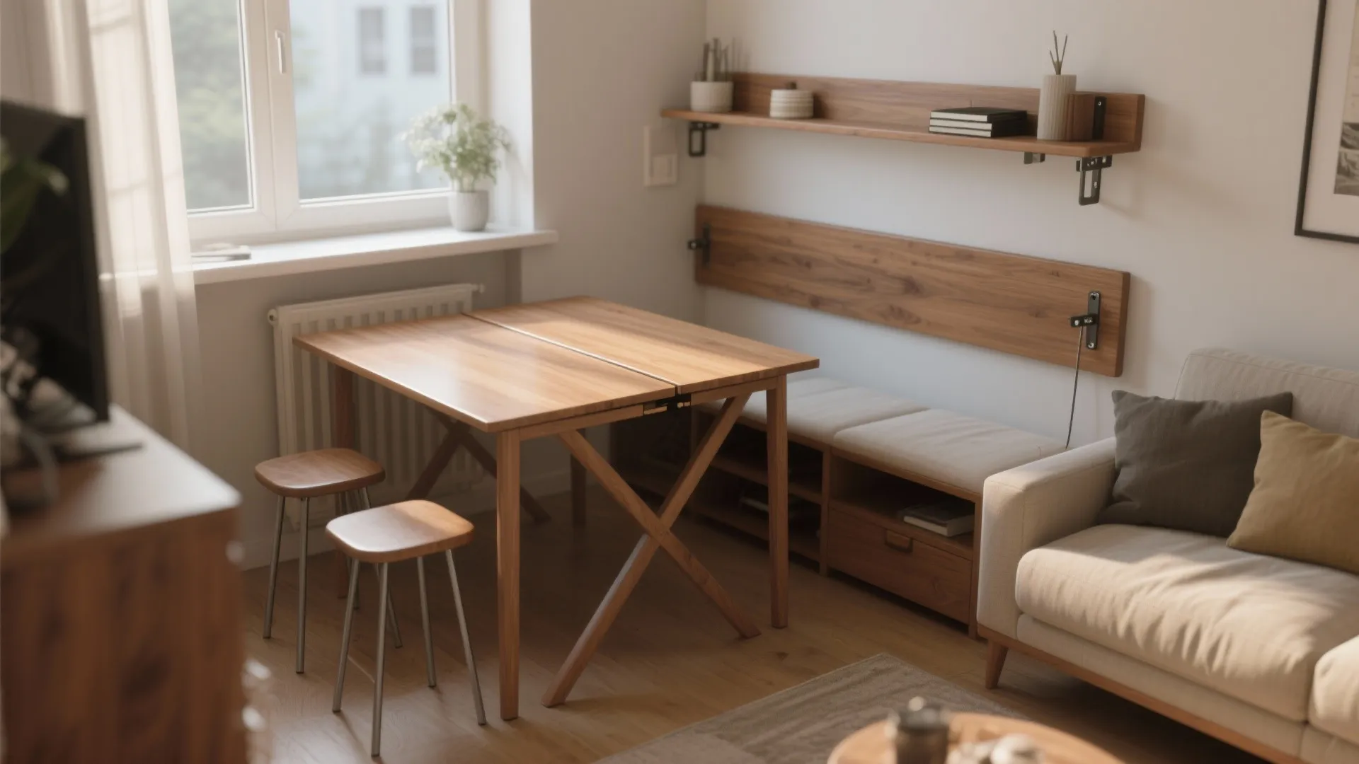 1. Wall-mounted drop-leaf table