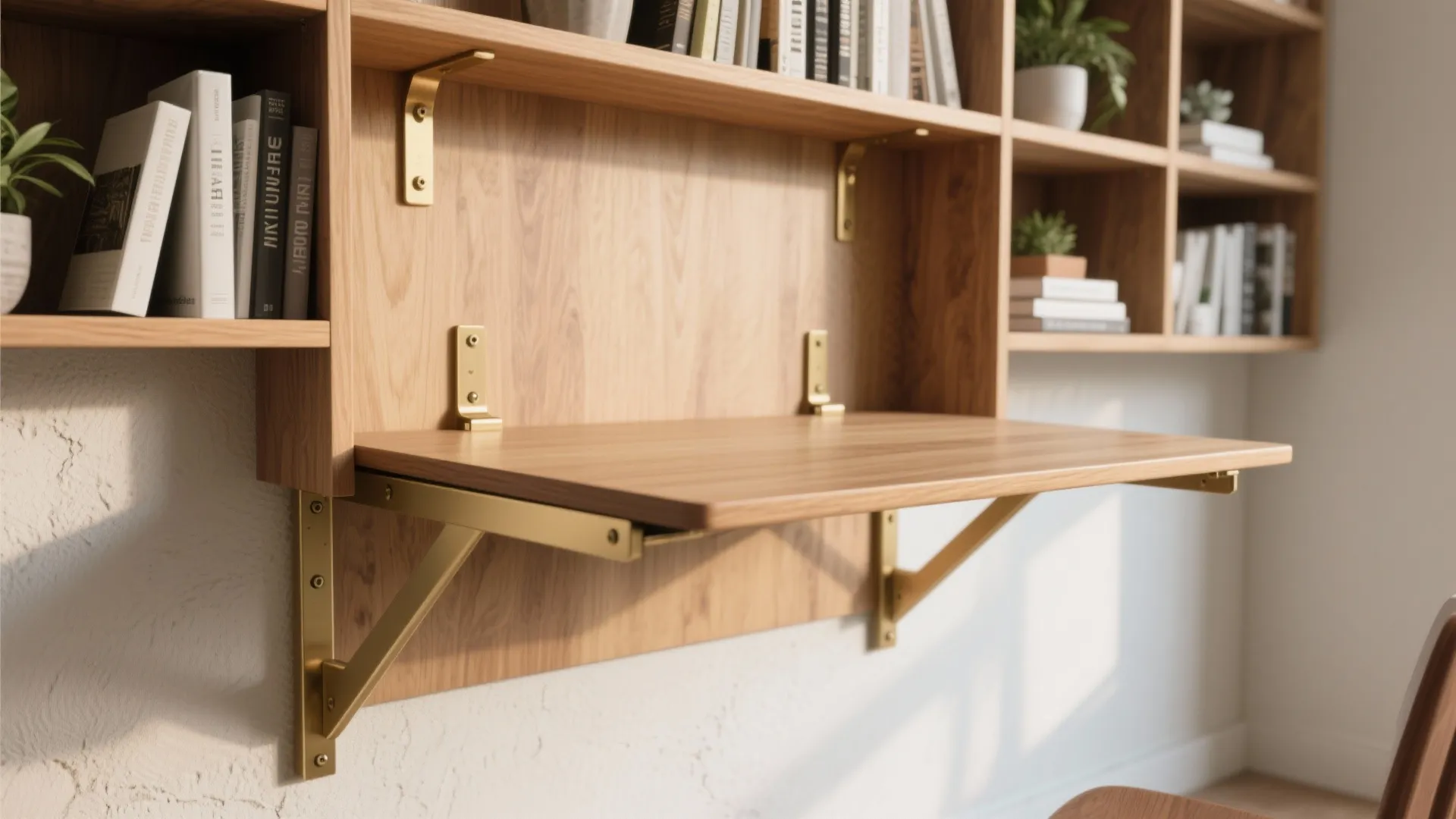 1. Wall-mounted drop-leaf with integrated shelving