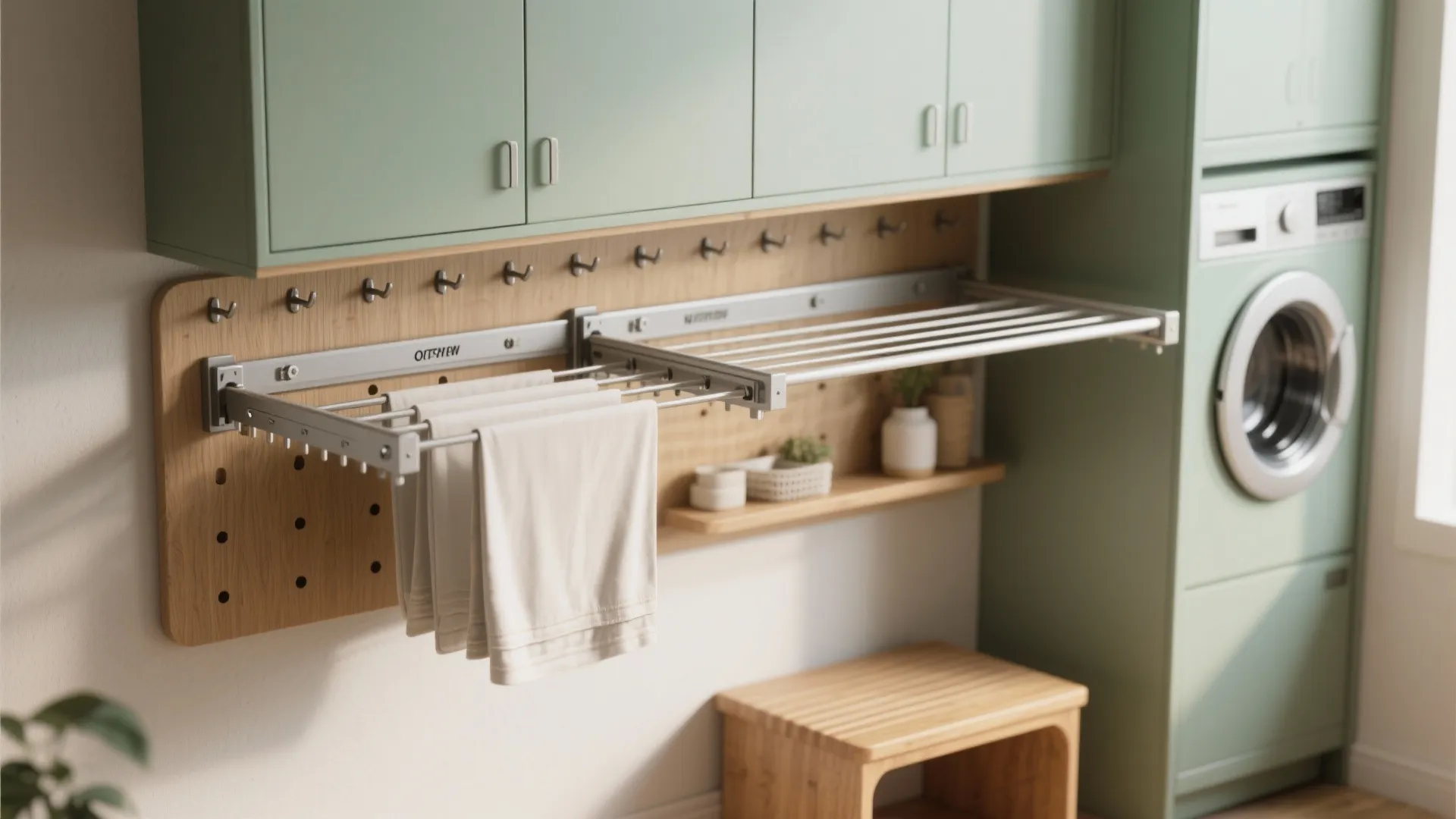 4. Wall-mounted drying and storage above stack