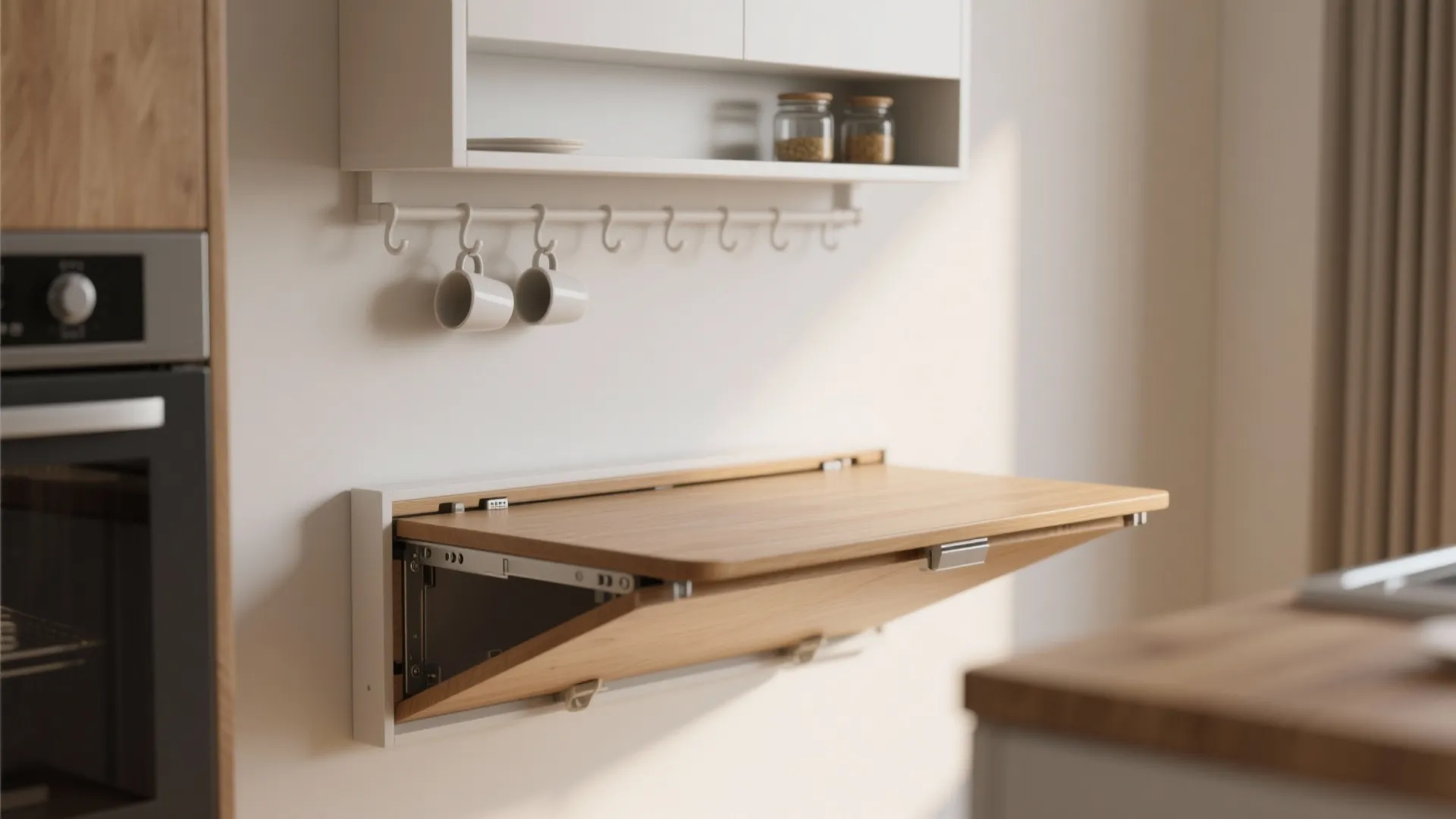 2. Wall-mounted flip drop-leaf with hidden brackets
