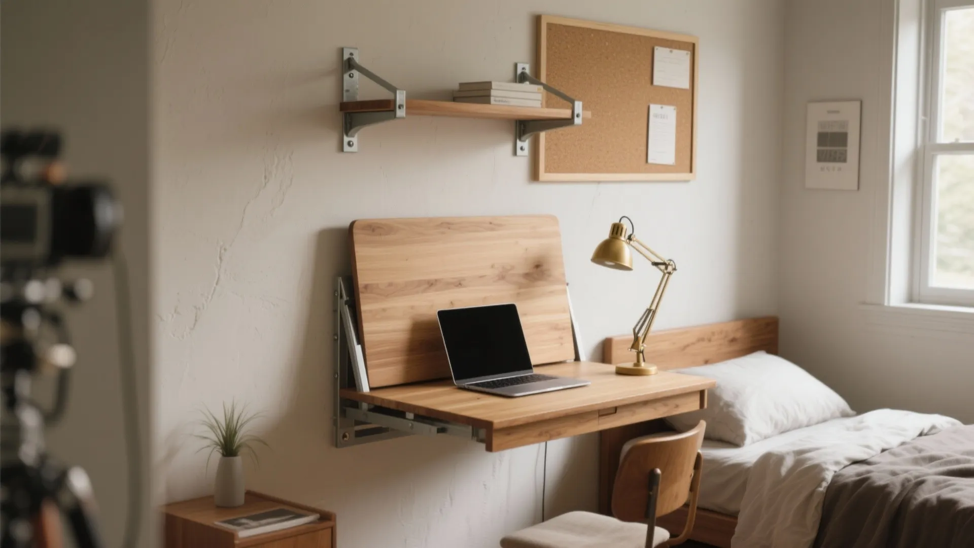 1. Wall-mounted fold-down desk (the classic)