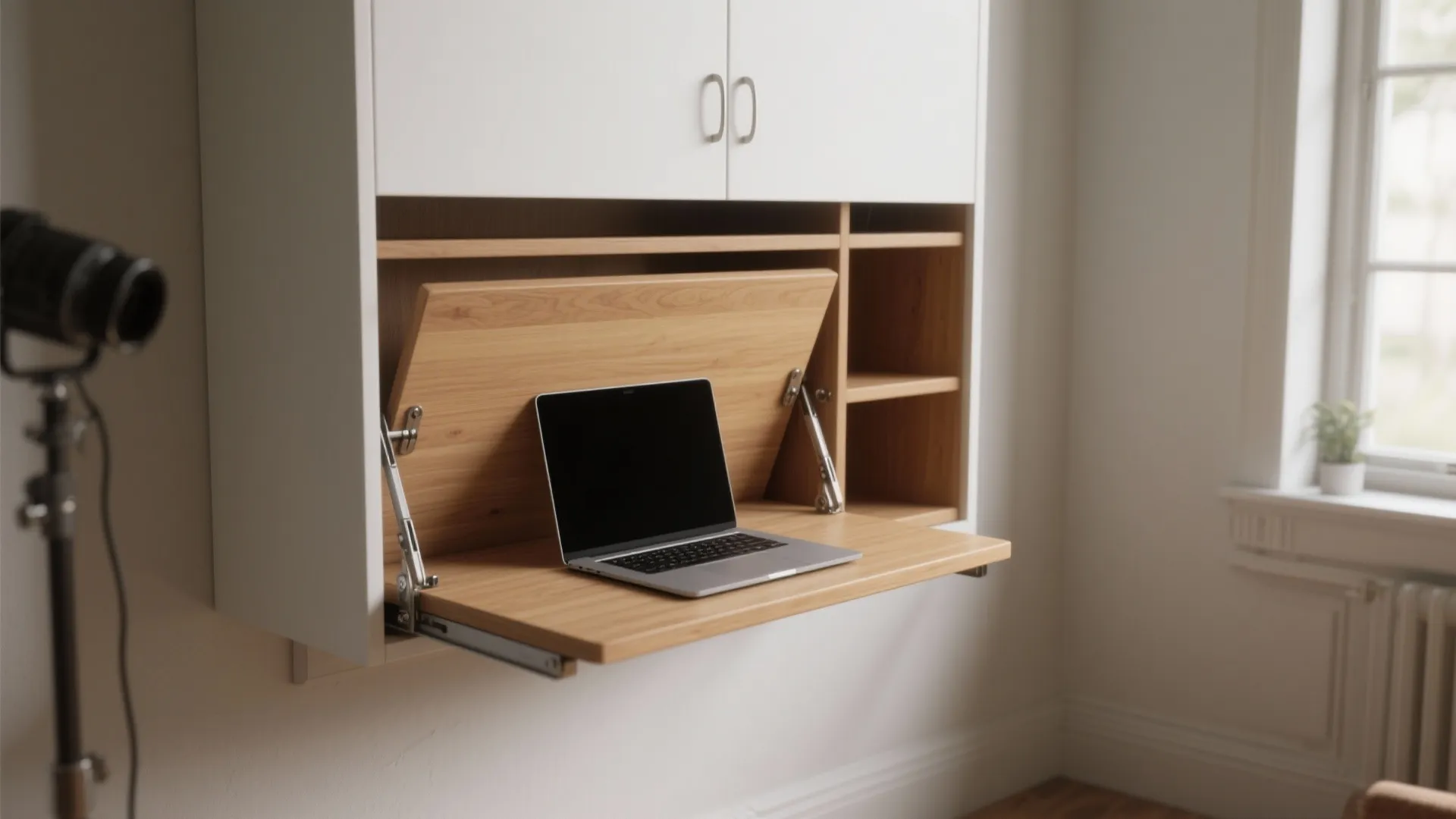 1. Wall-mounted fold-down desk (the classic)