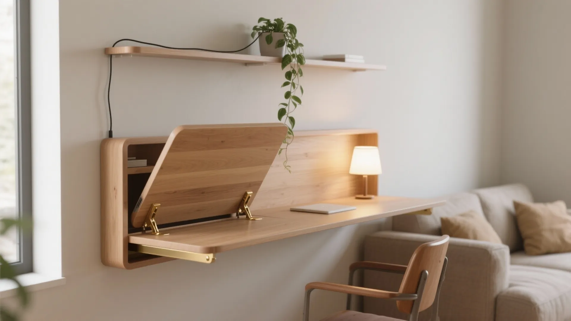 1. Wall-mounted fold-down desk
