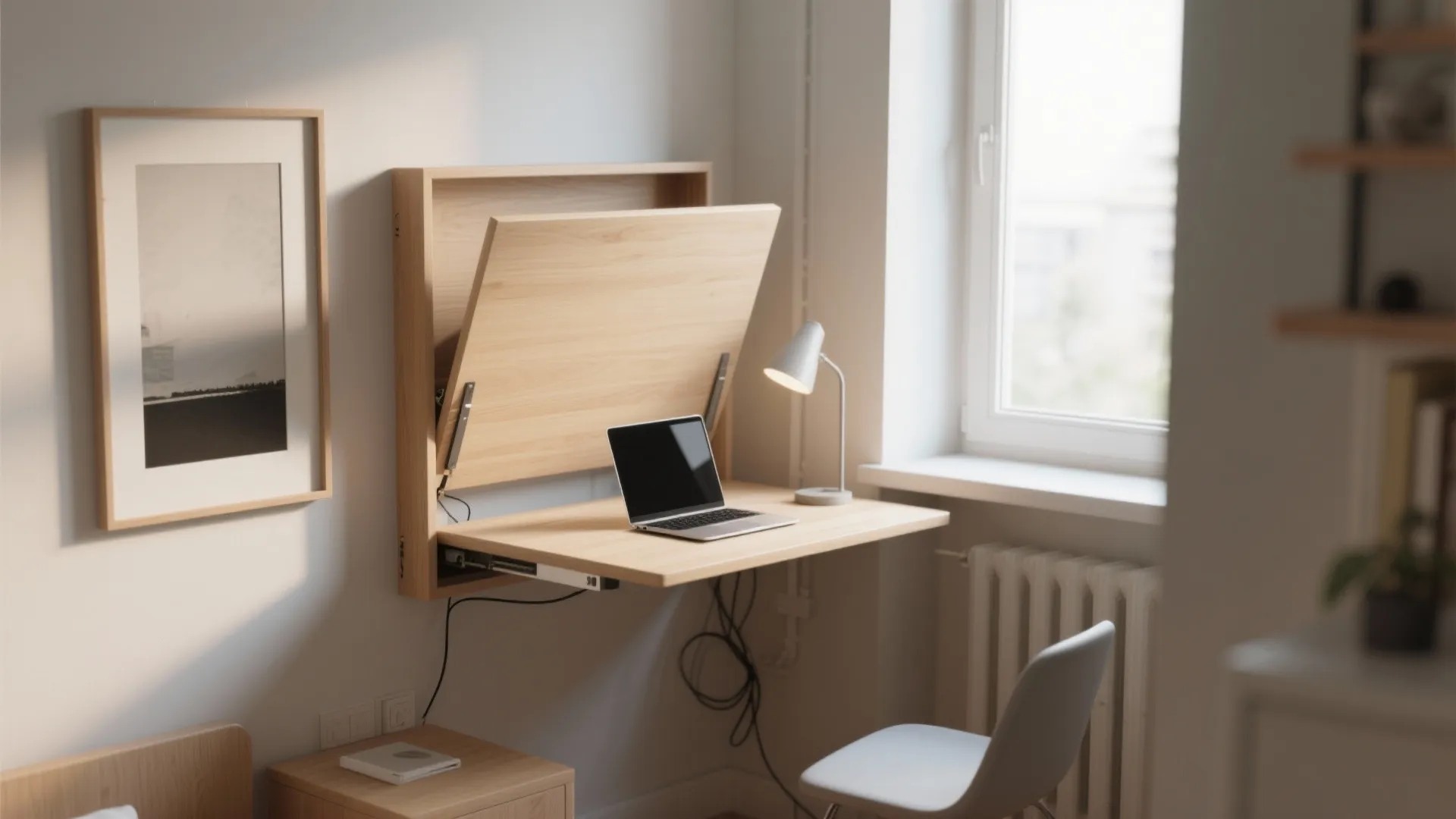 1. Wall-mounted fold-down desk