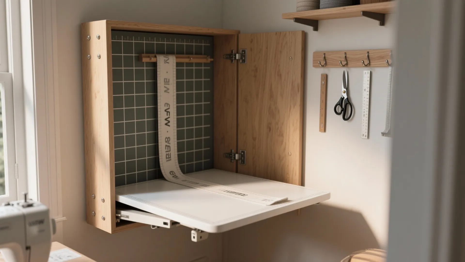 1. Wall-mounted fold-away cutting station