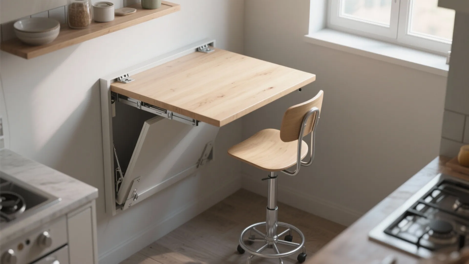 4. Wall-mounted folding table for ultra-tight spots