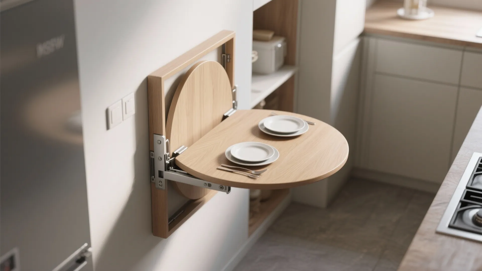 2. Wall-mounted fold-down round table