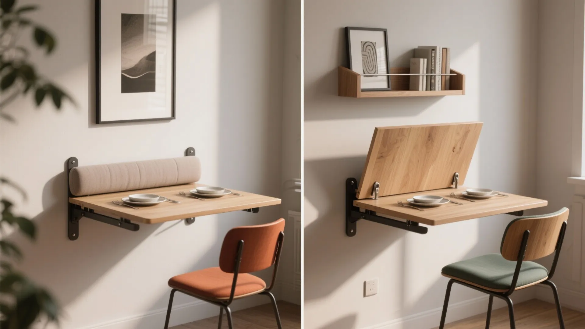 Wall-mounted fold-down table