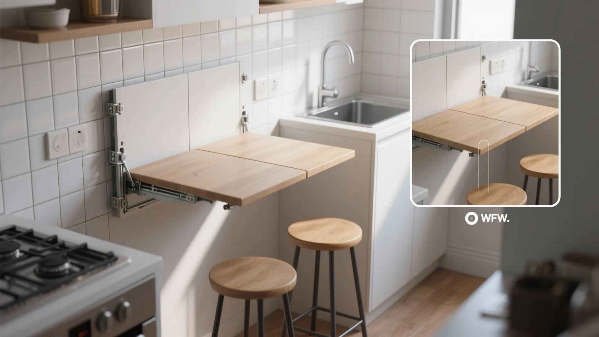2. Wall-mounted drop leaf for micro-kitchens