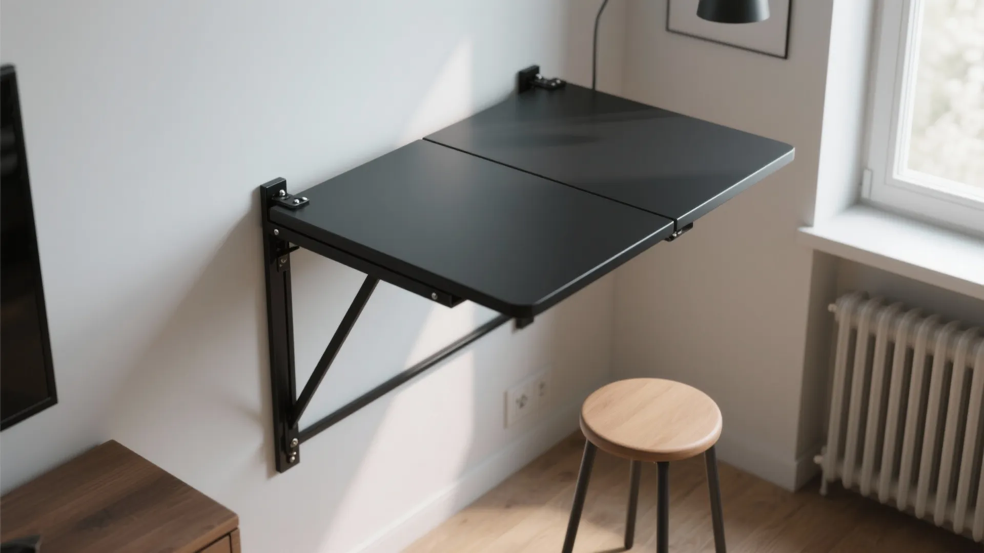 3. Wall-mounted foldable metal table for micro-apartments
