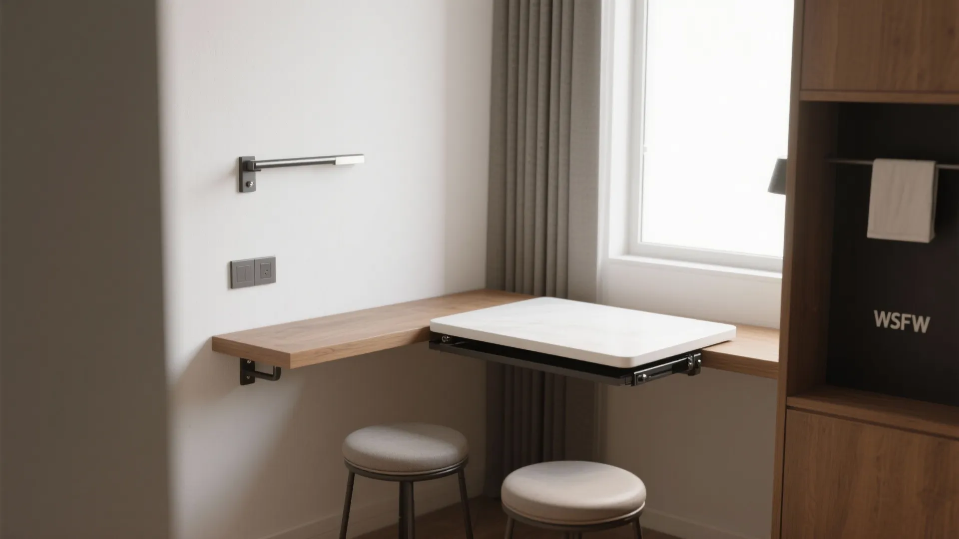 Wall-mounted foldaway surface