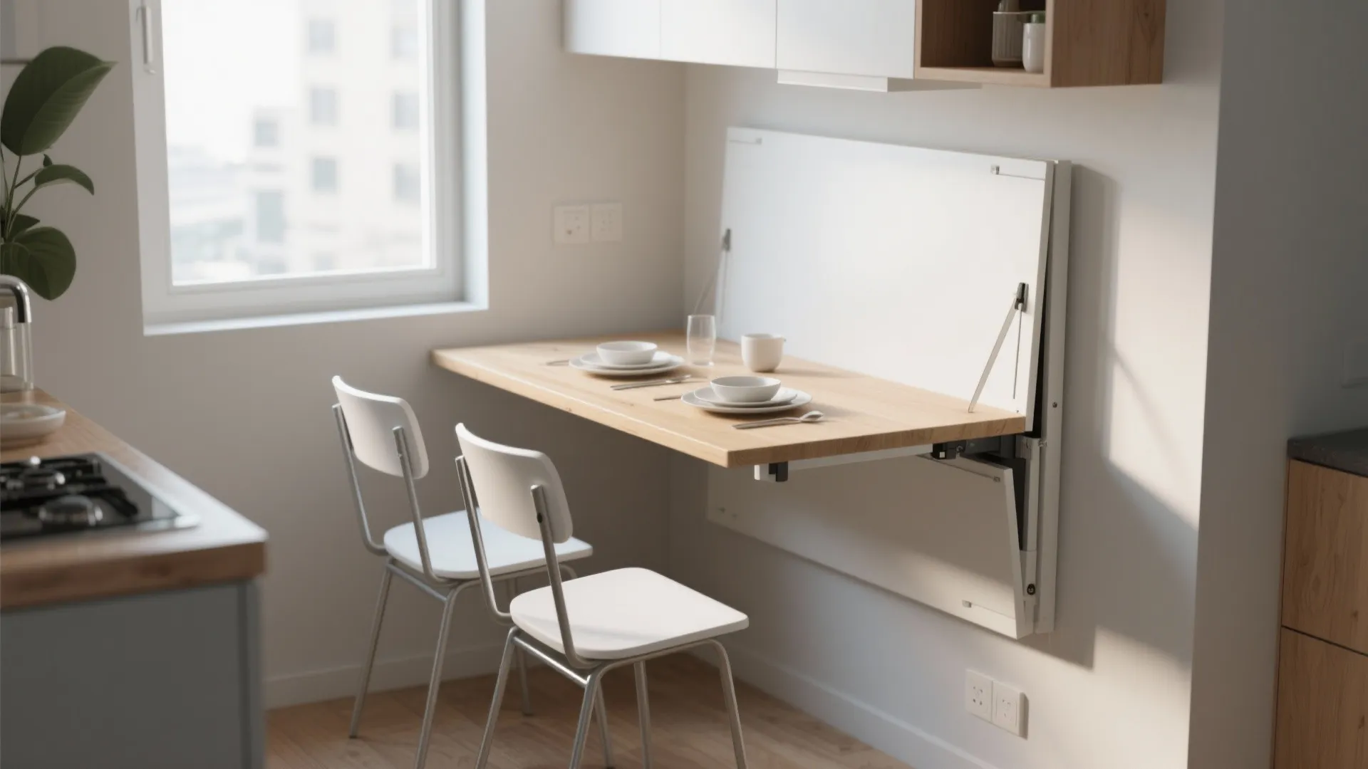 2. Wall-Mounted Fold-Down Tables