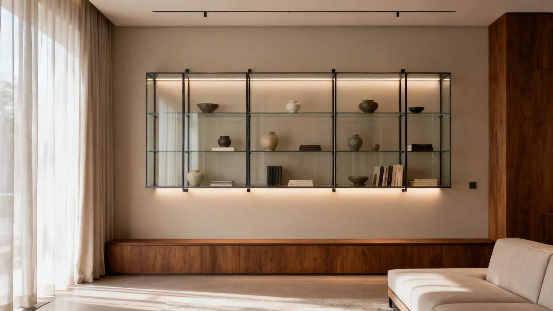 5 Glass Showcase Designs for Living Room (Wall-Mounted)