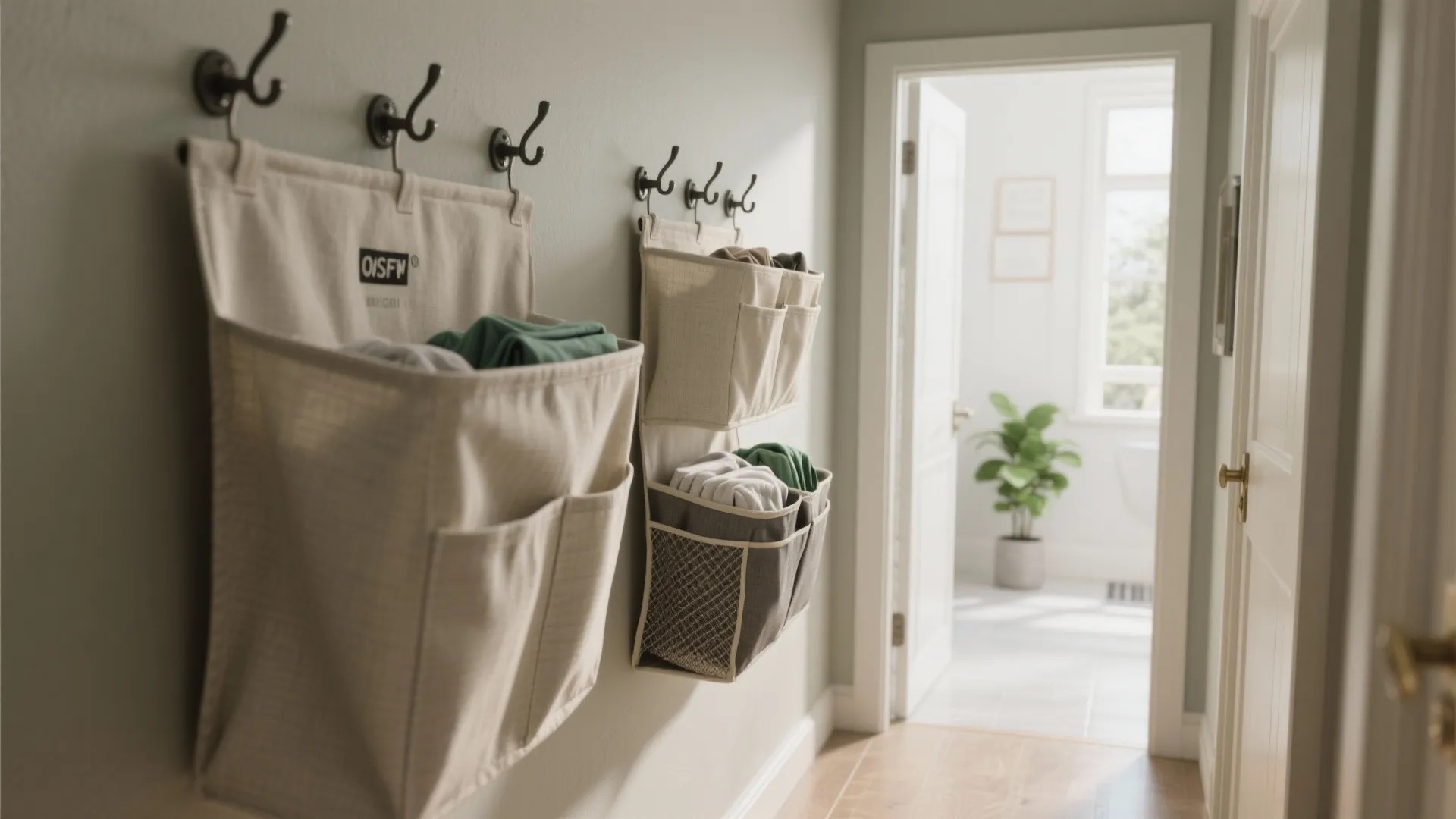 4. Wall-mounted hampers and pocket organizers
