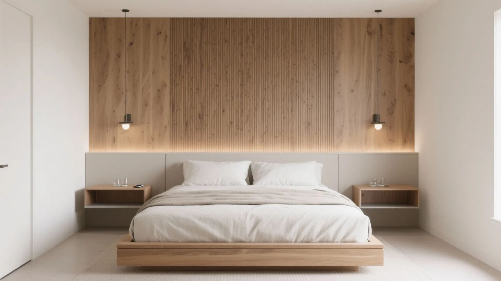 Wall-to-Wall Headboard with Floating Nightstands