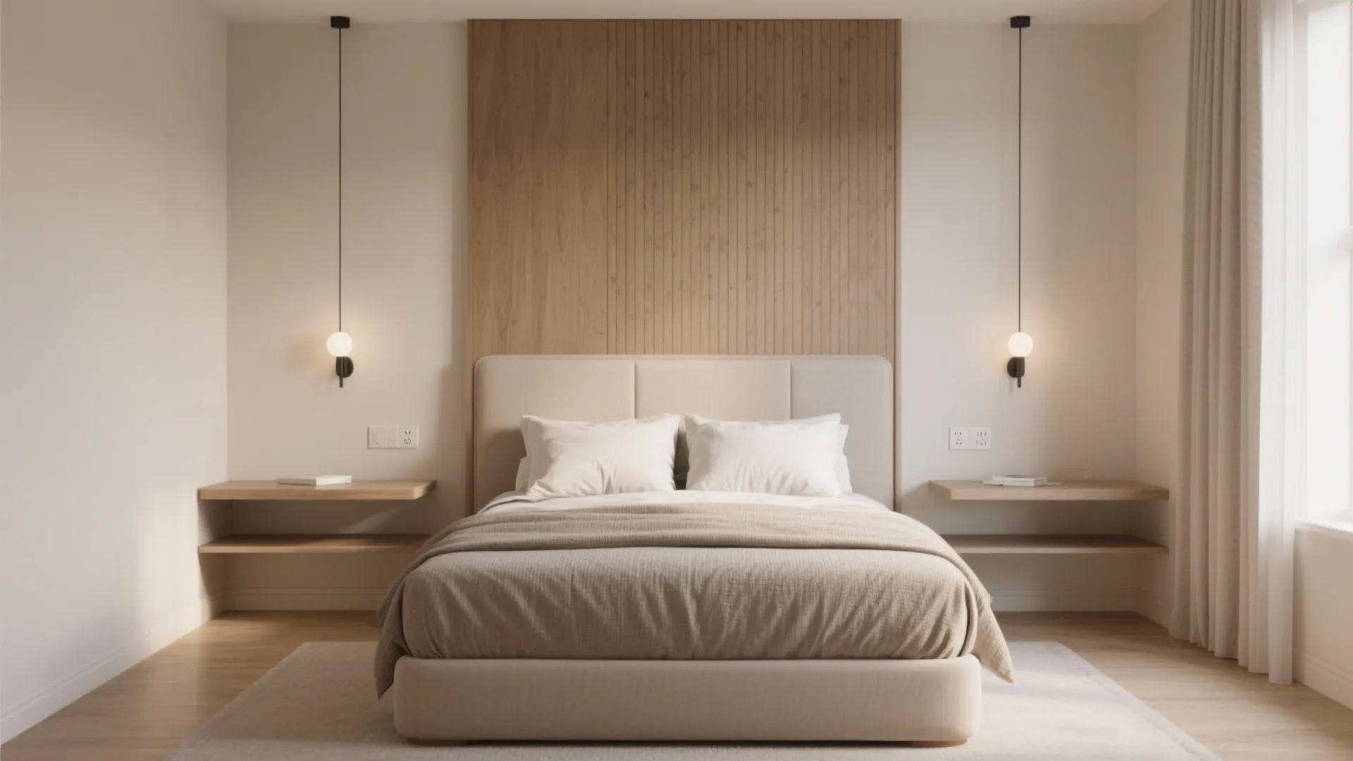 1) Wall-to-Wall Headboard System with Floating Nightstands