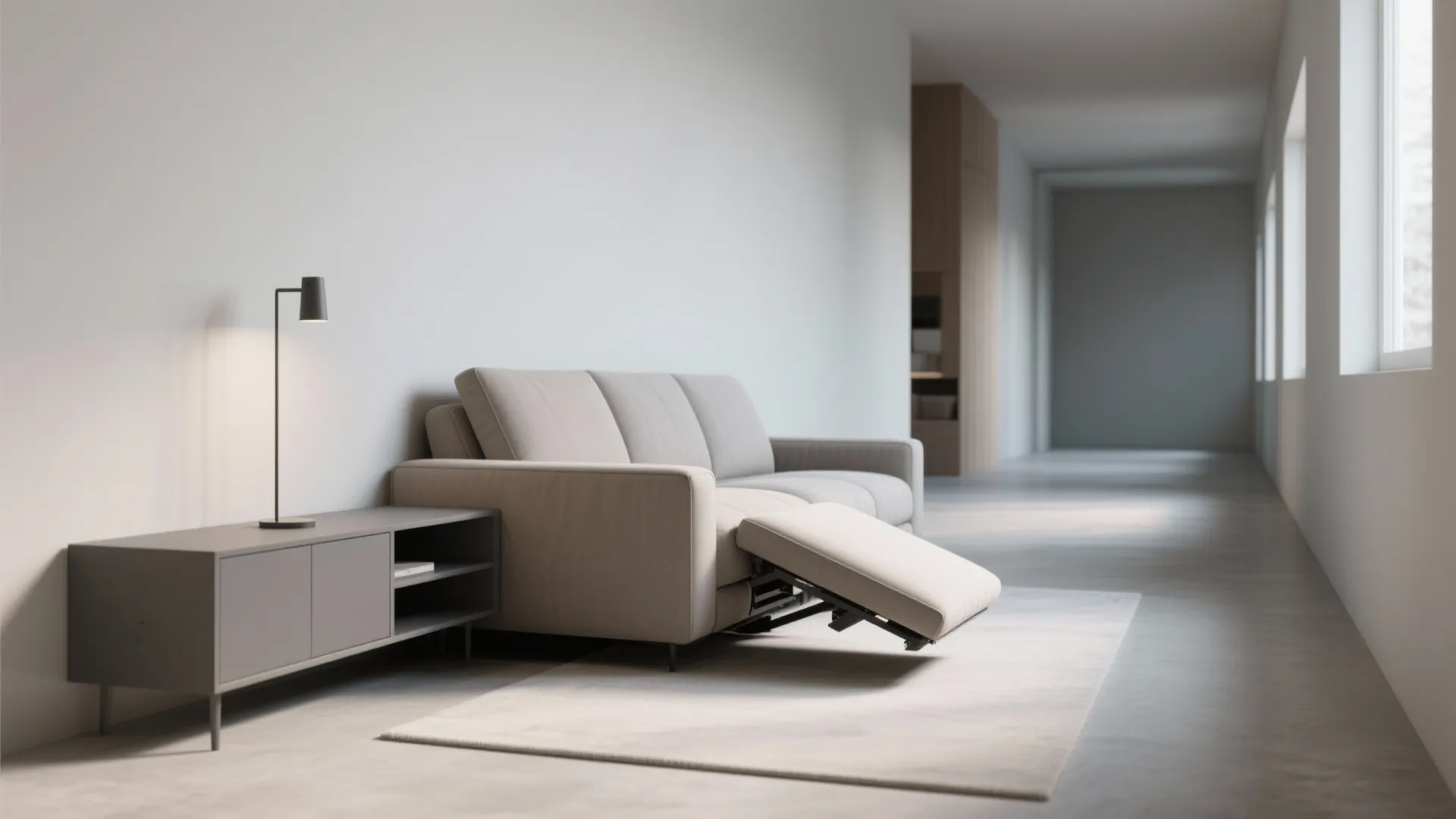 2. Wall-hugger recliner with anchored storage