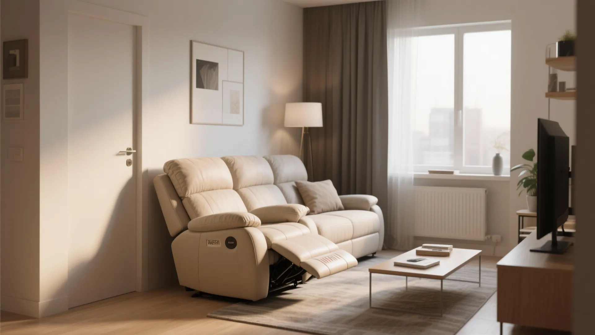 Wall-hugger recliner in a small living room for space-saving layout