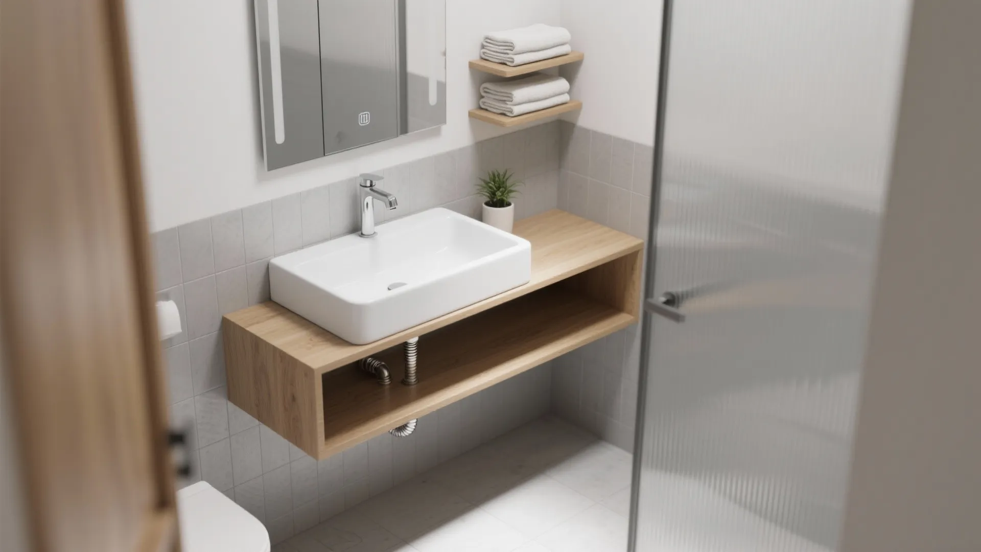 Wall-mounted basin with open shelf