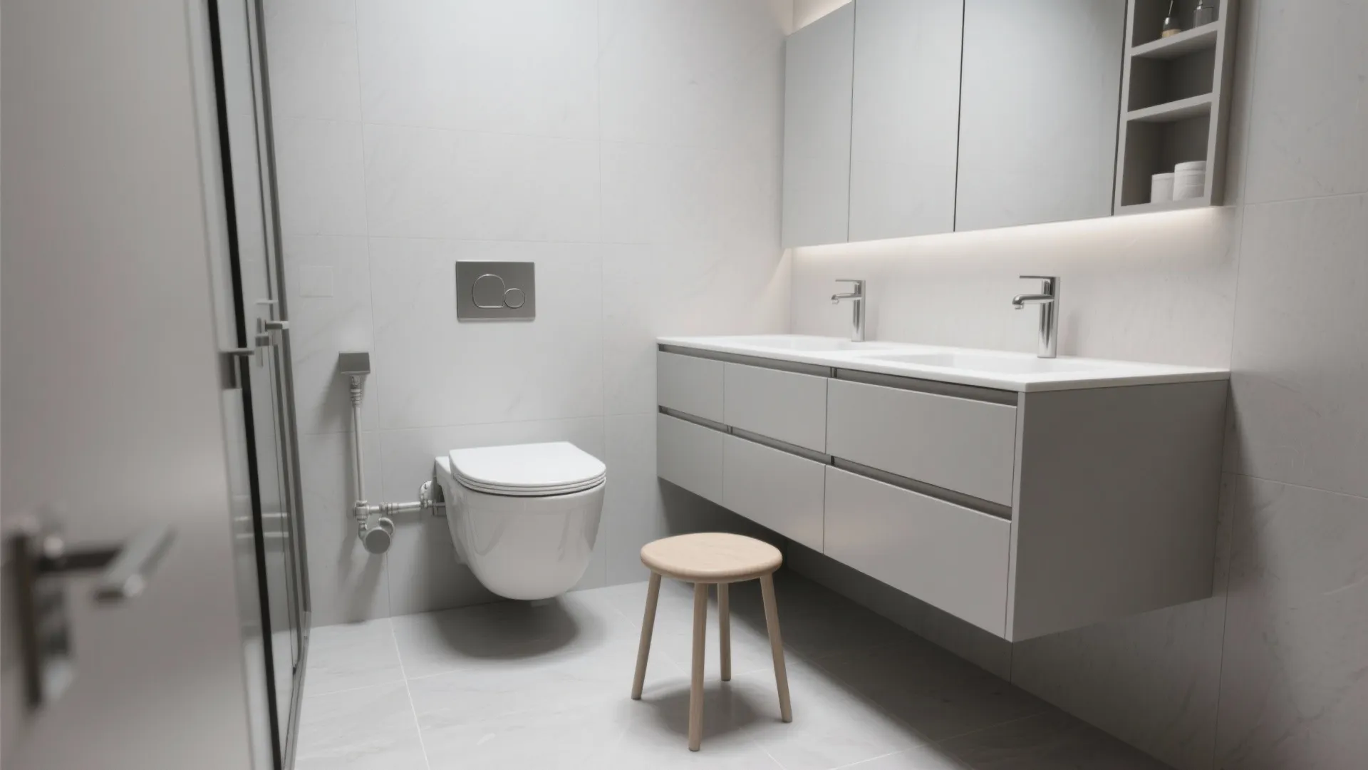 Wall-hung fixtures to free floor space