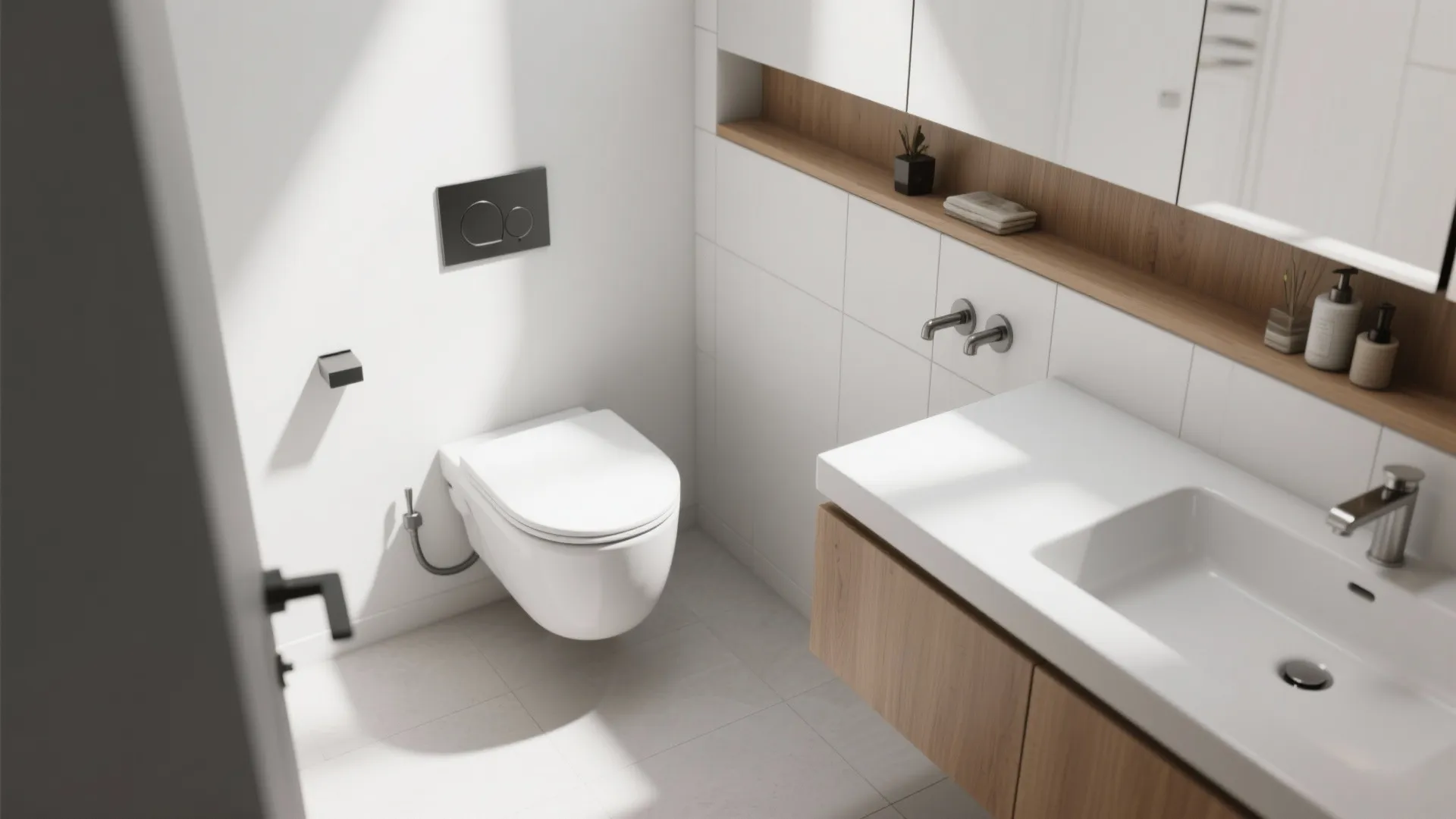 Wall-Hung Toilet and Floating Sink to Free Floor Space