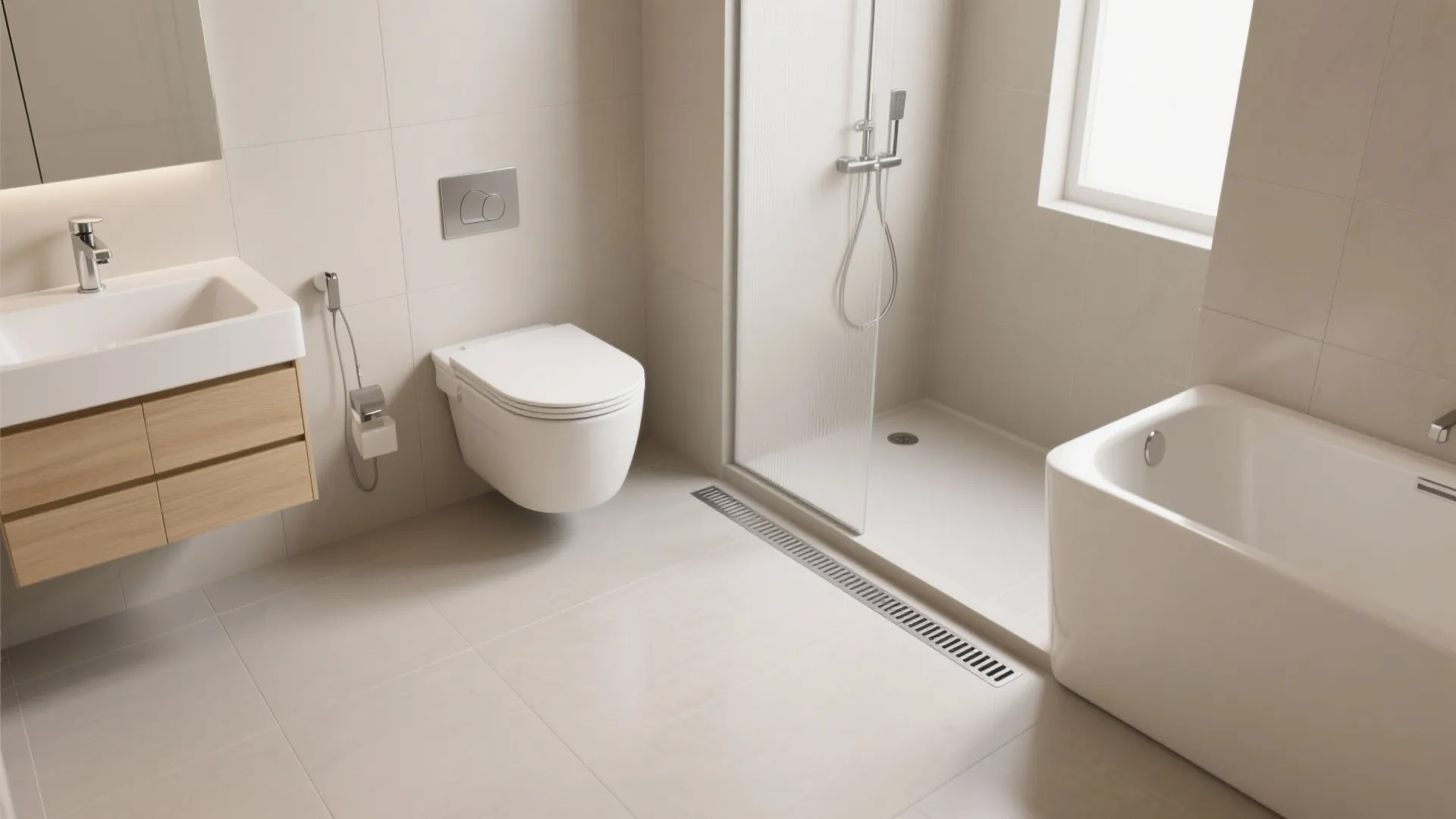 Wall-hung everything with a linear drain