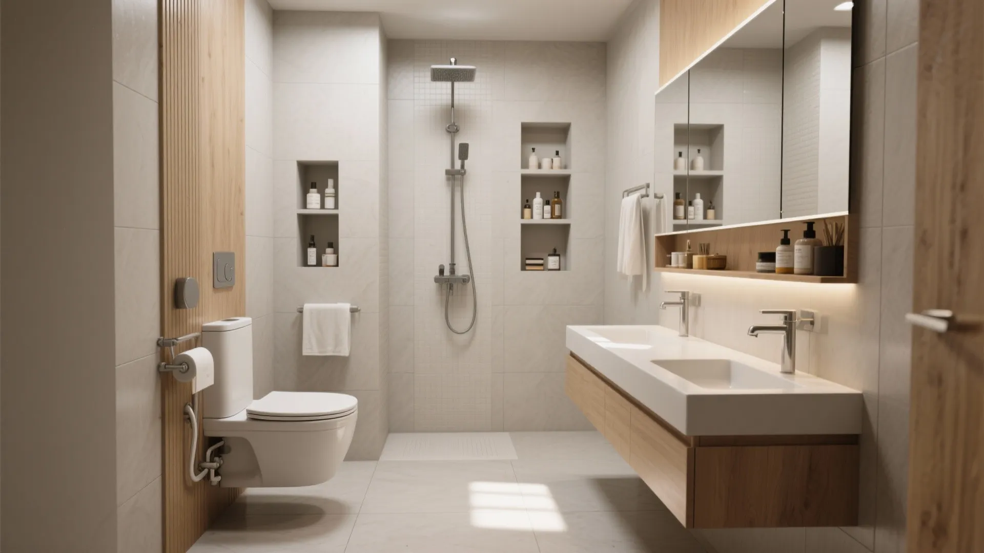 4. Choose wall-hung fixtures and clever storage