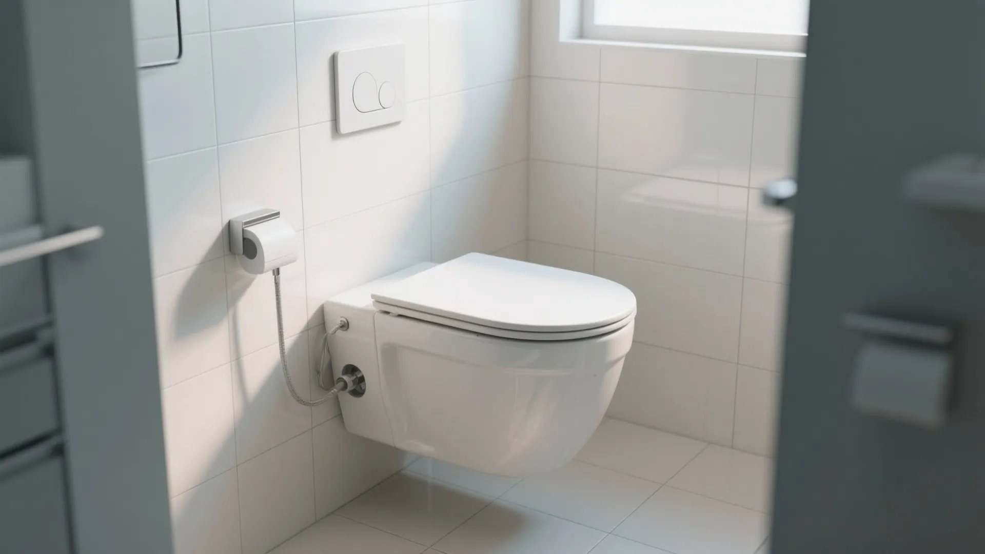 Space-saving wall-hung toilet in modern small bathroom