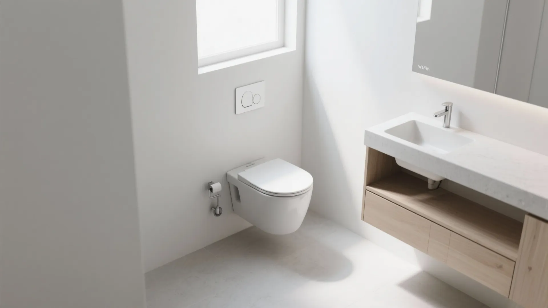 Wall-Hung Toilet And In-Wall Tank In The Corner