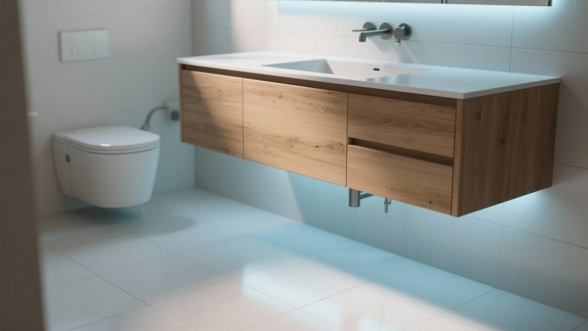 1. Reclaim floor space with a wall-hung vanity