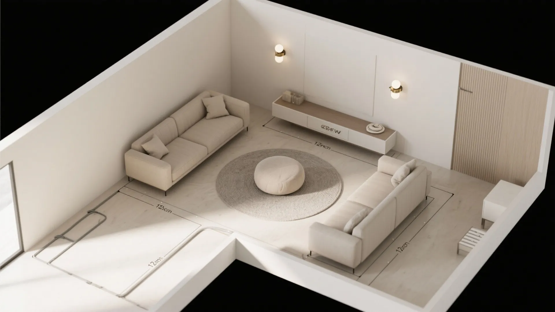 Wall-Hugging Layout with Floating Elements