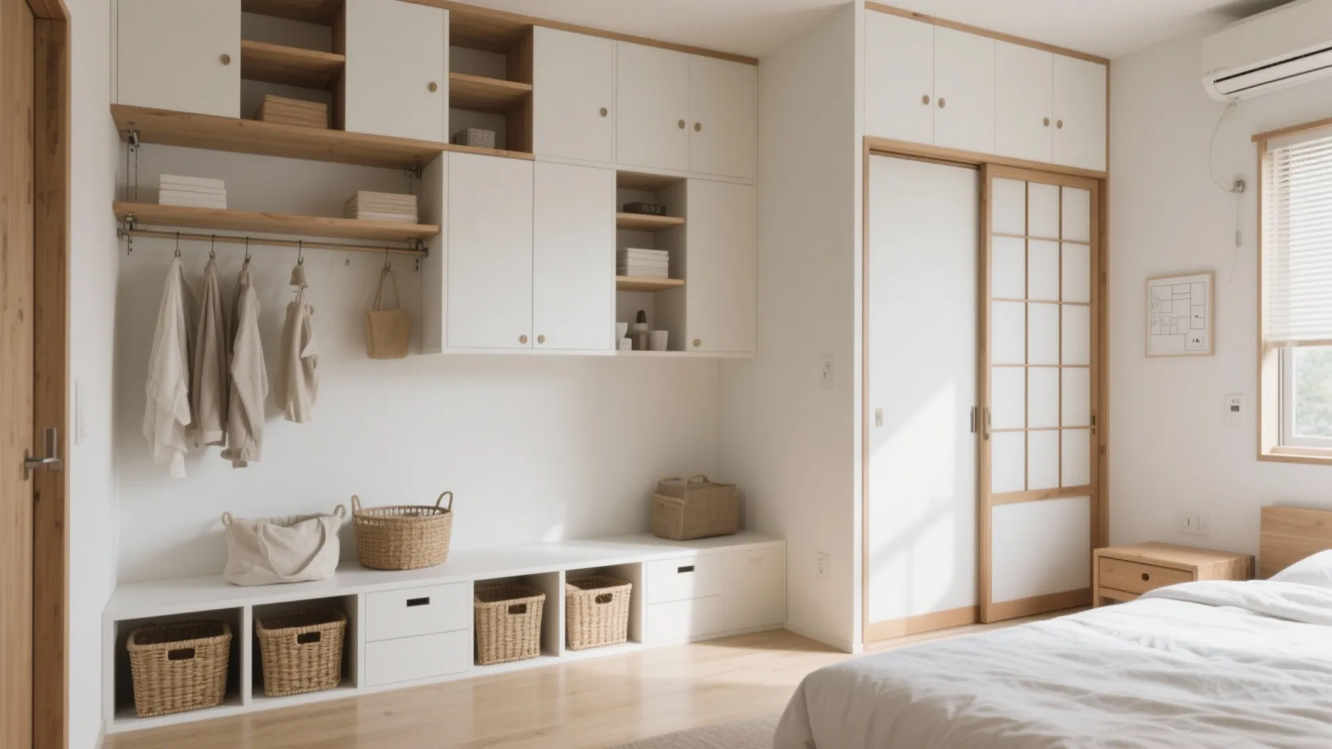 壁面を“主収納”に指名して床を解放する（小空間収納＋収納技巧）