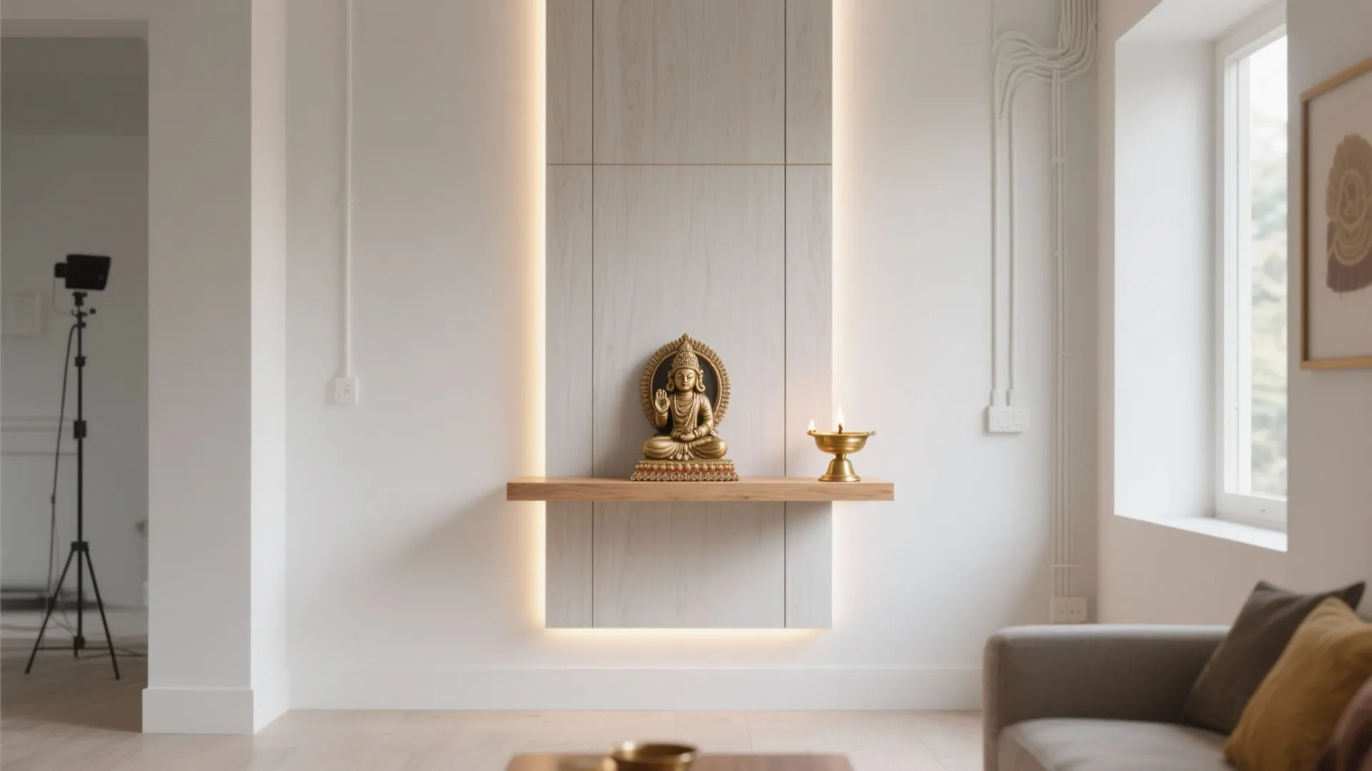 Wall-Mounted Minimal Mandir with Floating Shelves