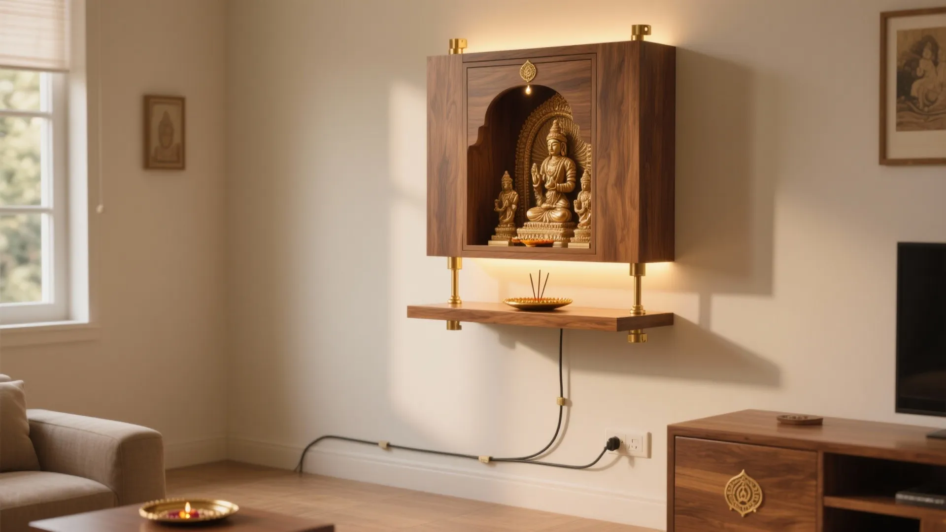 Wall-mounted pooja unit for small spaces