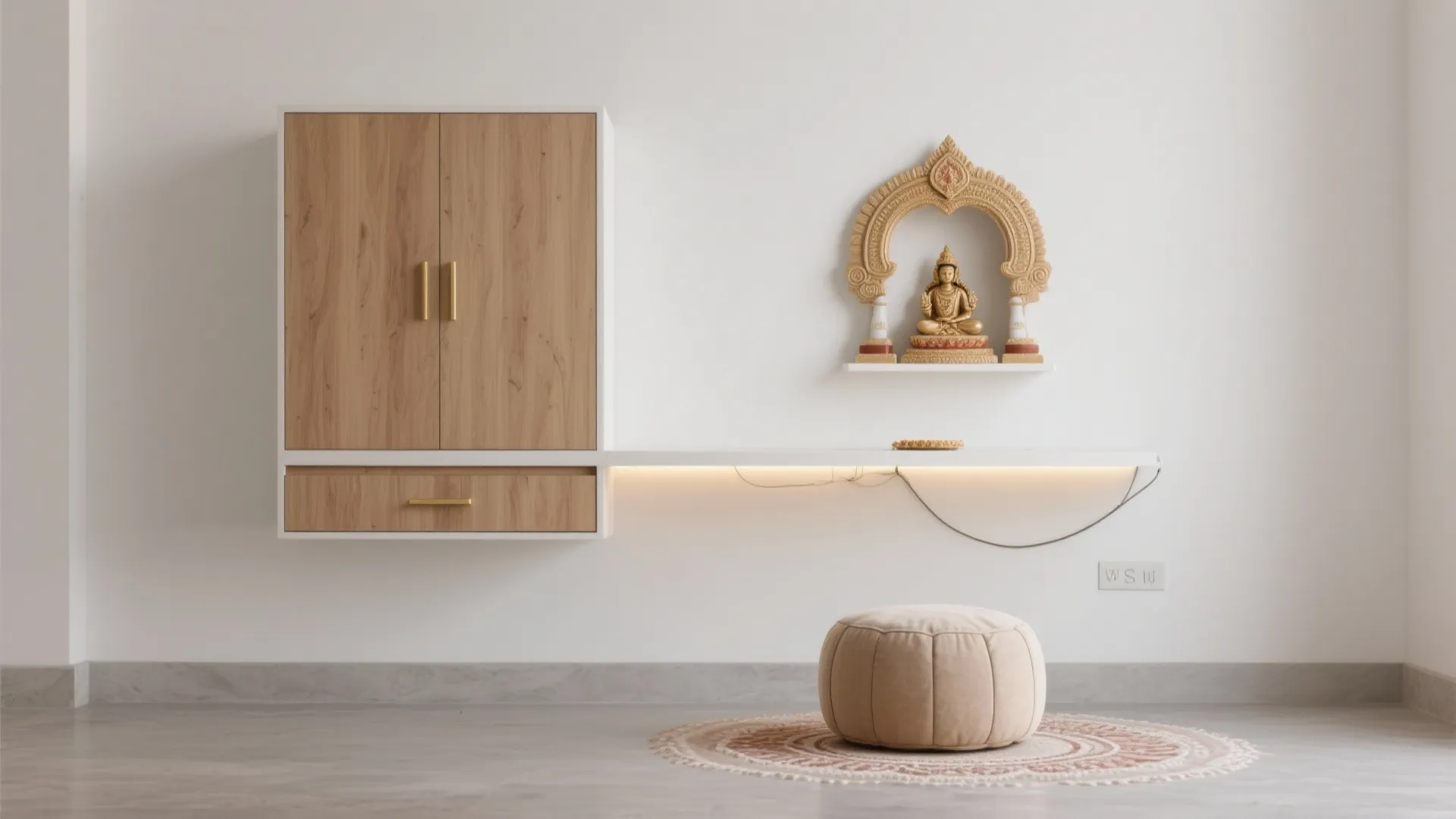 Minimalist Wall-Mounted Mandir With Hidden Storage