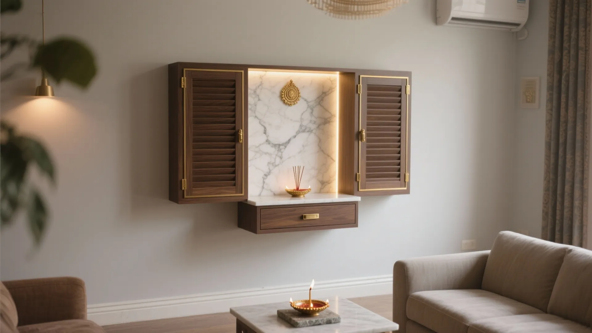Wall-Mounted Mandir With Smart Storage