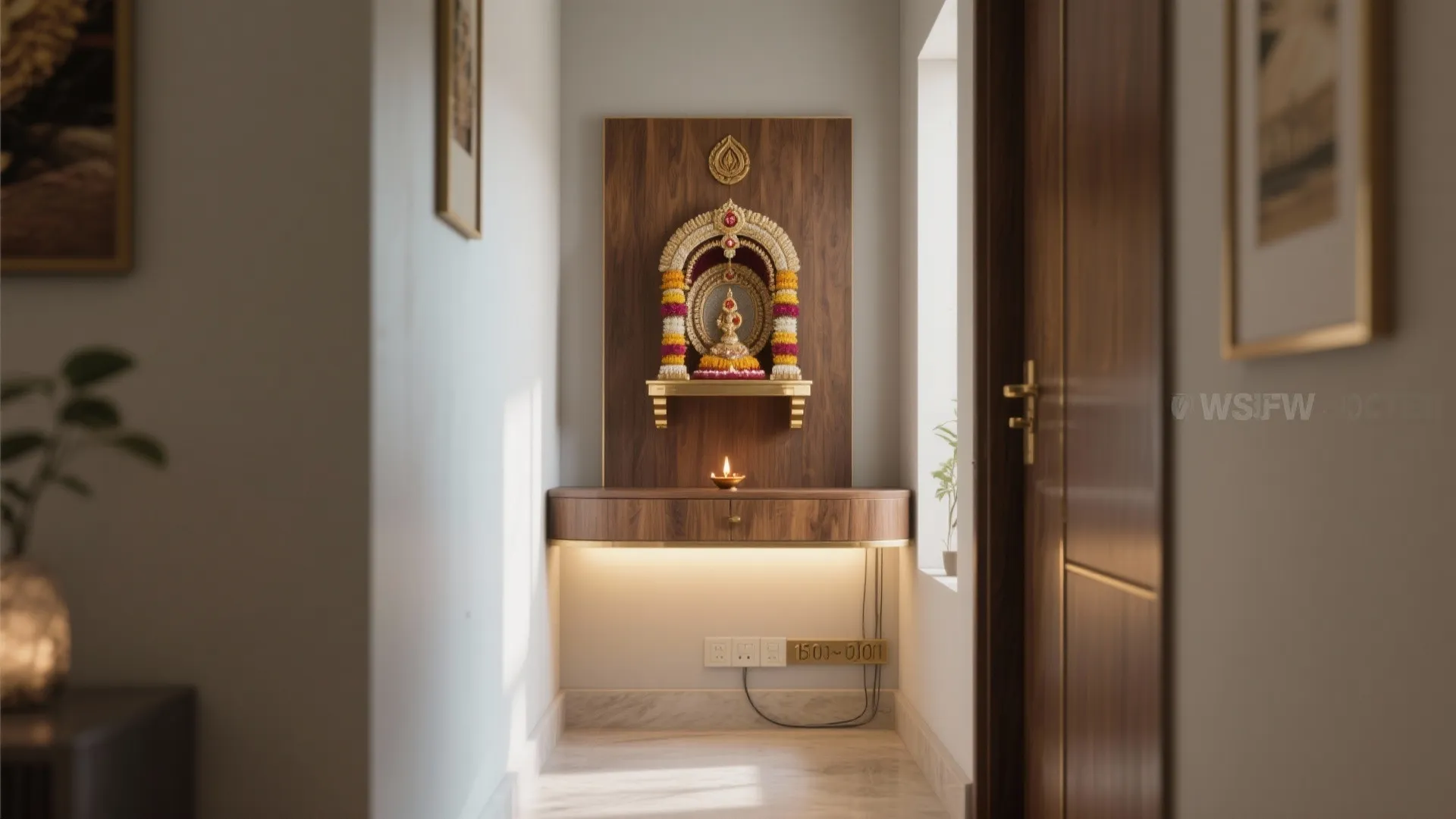 Wall-mounted mandir frees the floor