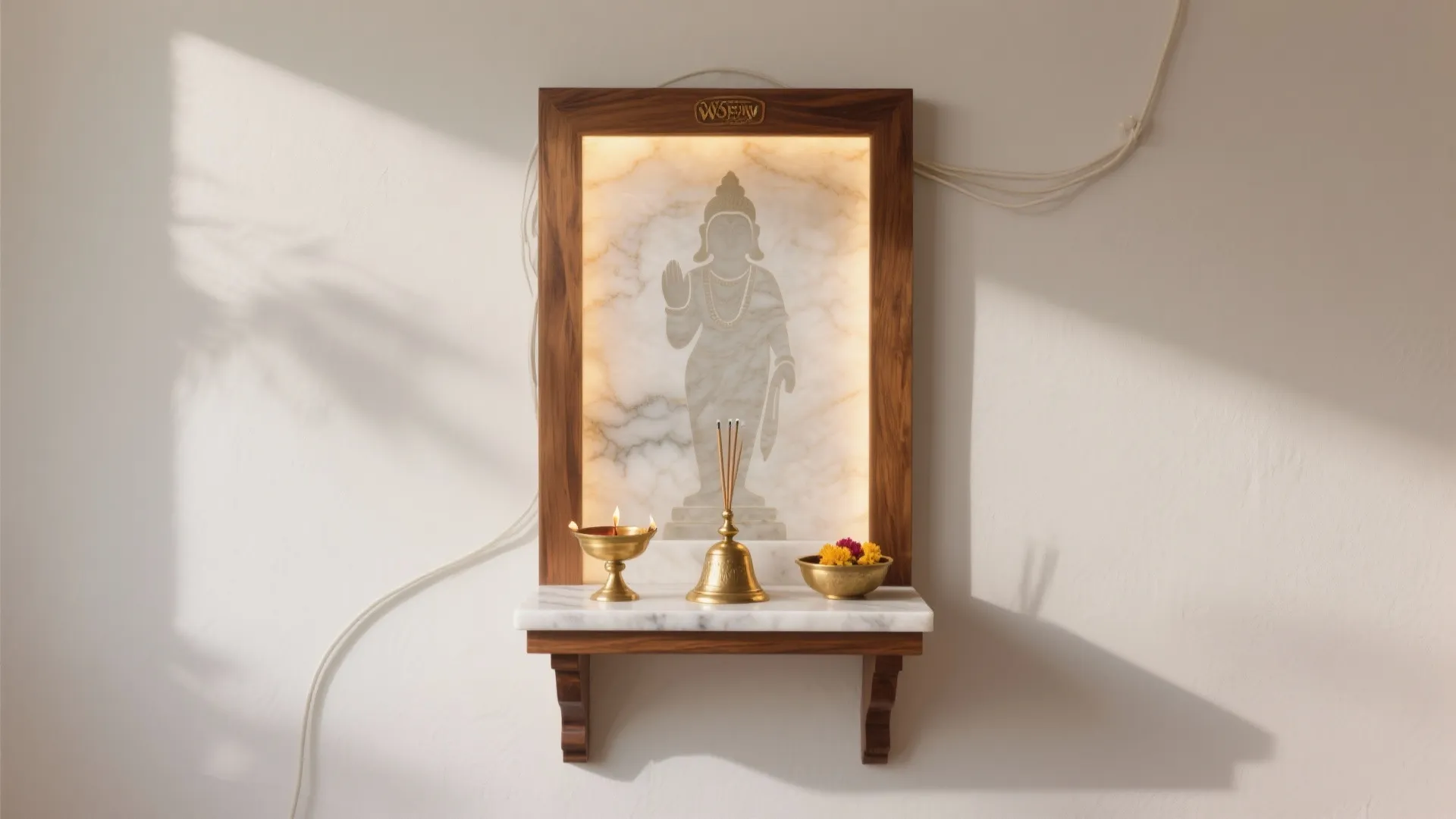 Wall-Mounted Mandir with Backlit Stone