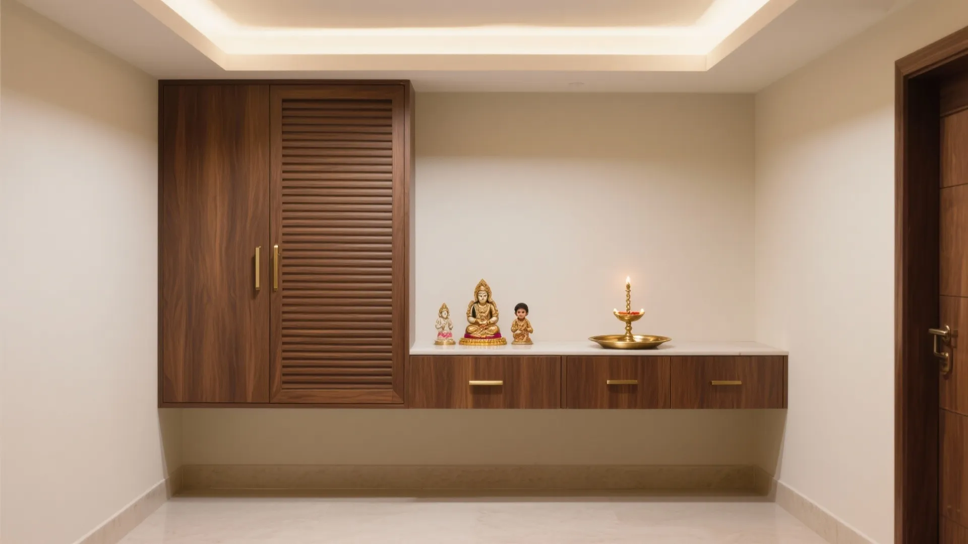 Compact Wall-Mounted Mandir with Concealed Storage